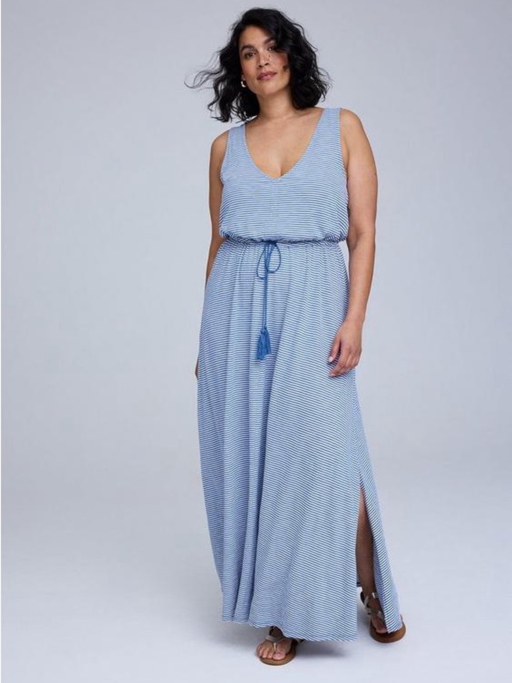 torrid Belle Isle Cinched Waist Maxi Dress Blue Stripe Coastal Plus Size 4X